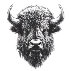 Monochrome Portrait of a Fierce Bison Head with Textured Fur buffalo animal photo
