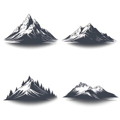 Monochrome Mountain Silhouettes with Shadows on photo White Background mountains peak