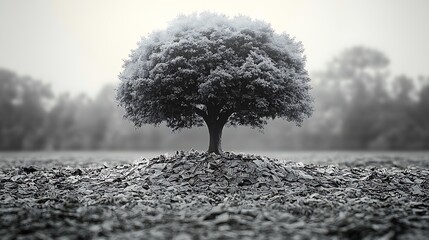 Monochrome Tree Growing From Pile of US Dollar Banknotes money tree finance photo