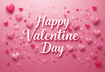 Happy Valentine Day Poster Design in Pink Background Theme, Banner for Valentine Day. 3d rendering.