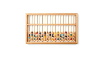 Wooden Abacus with Colorful Beads on White Background