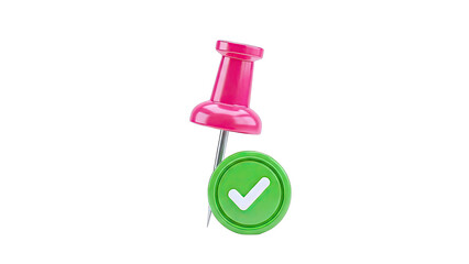 Pink Push Pin with Green Check Mark - Success Concept