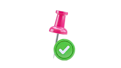 Pink Push Pin with Green Check Mark - Success Concept