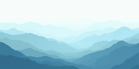 Obraz premium Misty mountain landscape in the morning with clouds and forest view