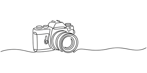Continuous one line drawing of film camera line art transparent background vector illustration, Camera one continuous line drawing vector illustration, One continuous editable line drawing. © Creative Tania