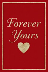Elegant red greeting card with glittering gold heart and Forever Yours text framed by sparkling golden border