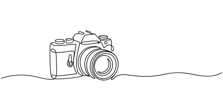 Continuous one line drawing of film camera line art transparent background vector illustration, Camera one continuous line drawing vector illustration, One continuous editable line drawing.