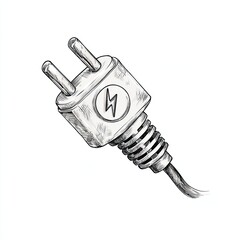 Electric plug sketch engraving detailed line art of power cable connector icon on clean white background