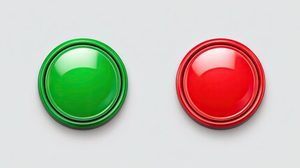 Green and red glossy buttons on neutral background creating simple minimal decision concept