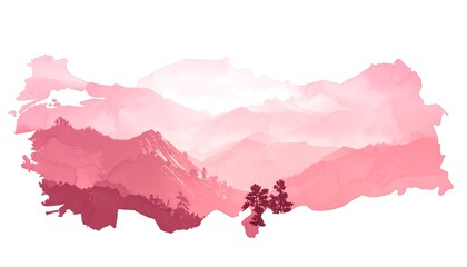 Watercolor Map of Turkey - A Pink Artistic Representation.