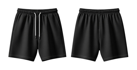 Black Athletic Sweat Shorts Mockup, Front and Back View with Drawstring on Transparent Background © Drip