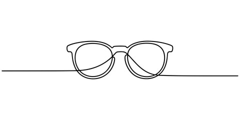 Glasses symbol, continuous line drawing vector. One continuous line eyeglasses icon vector, Continuous one line drawing of eyeglasses or sunglasses. Eyeglasses and sunglasses symbol in simple linear