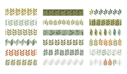 Obraz premium Minimal botanical leaves pattern brush vector set isolated on white background