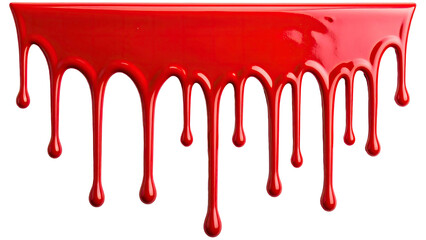 Red paint drip splatter flowing from top, isolated on a white background
