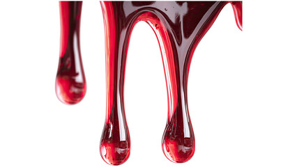 Red paint drip splatter flowing from top, isolated on a white background