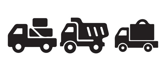 Set of Truck Icons. Delivery, Dump, and Cargo Vehicles Silhouette. © CreatetiveDesignX