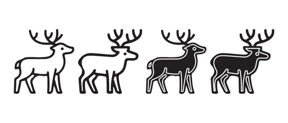 Obraz premium Deer Icons Set. White Outline and Silhouette Variations.
