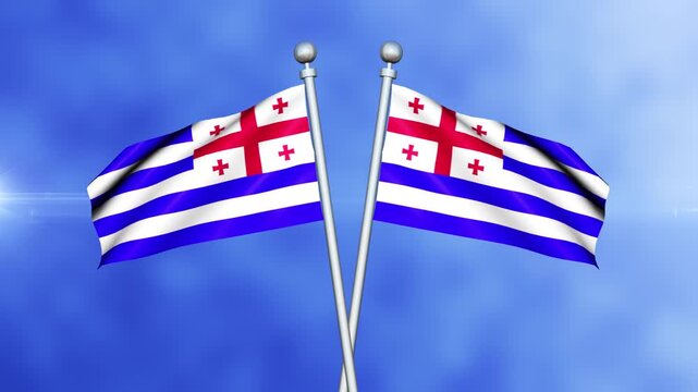 Ajaria Crossed Flags Waving in Blue Sky Loop Animation | Realistic 3D National Flag Background