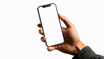 Phone with empty screen held in hand, concept for digital marketing, mobile promotion or advertising