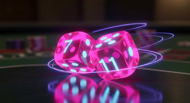 Glowing Dice Roll - A Vibrant Display of Chance and Luck.