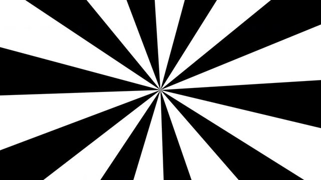Abstract black and white rotating sunburst background with radial stripes representing retro circus or comic book style animation
