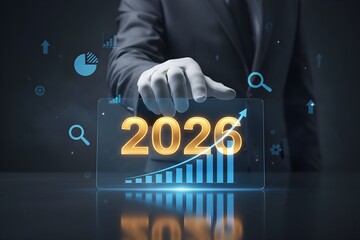 Businessman using a touchscreen tablet to interact with digital technology for modern business and communication