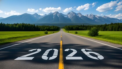 An empty asphalt highway winds through a scenic mountain landscape under a cloudy sky during a summer travel journey across the nature of Canada