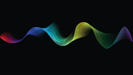 Vibrant multicolor wave pattern with gradient hues on black background rainbow colorful abstract. Resizable and Editable, EPS 10.