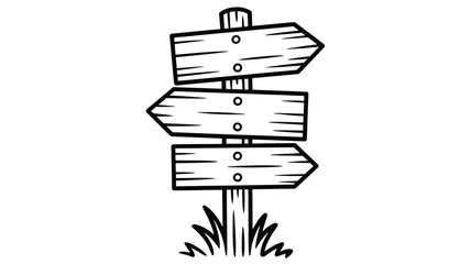 A simple black and white illustration of a wooden signpost with three arrows © HABIBULLA