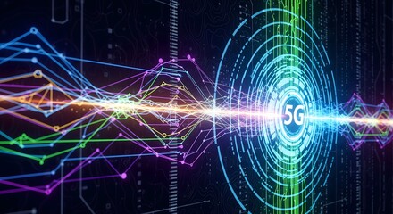 Vibrant 5G network visualization with dynamic lines and glowing connections