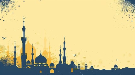 Traditional Islamic Mubarak Background Featuring a Beautiful Mosque Scene