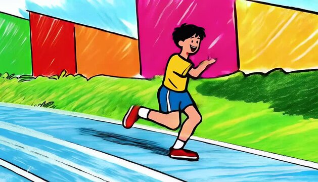 Cartoon runner on track field for illustration