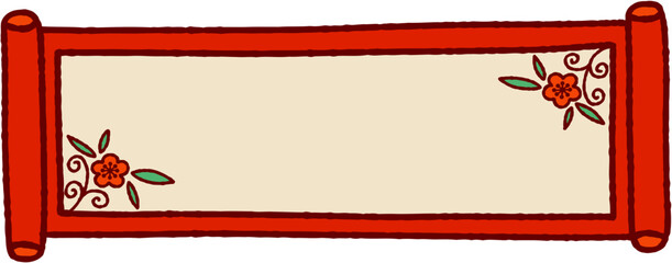 Scroll Banner with Plum Blossoms Vector Illustration