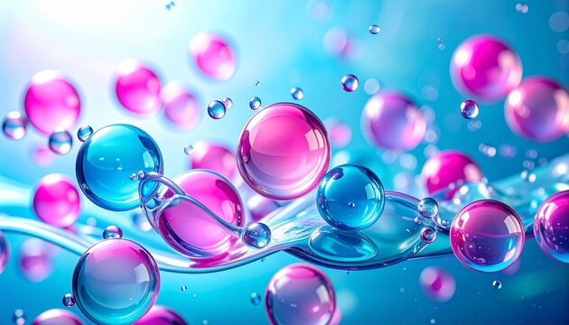 Glossy Molecular Structure with Blue, Pink, and Purple Spheres on Gradient Background   - Powered by Adobe