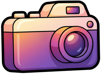 Vibrant camera icon in purple and pink hues on transparent background