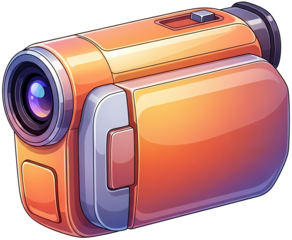 Vibrant orange video camera with sleek design and purple accents