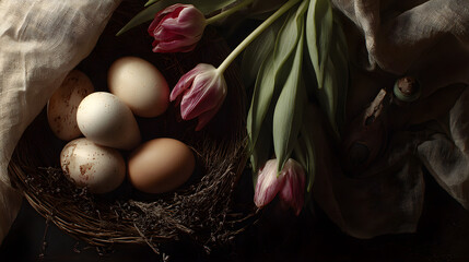 Still Life with Eggs and Tulips