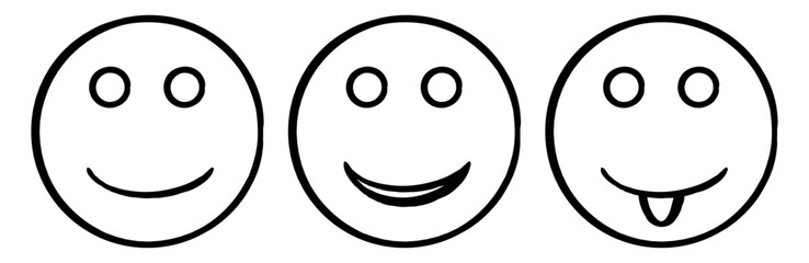 Fototapeta premium Smiley Face Expressions Pack with Playful and Silly Variants in Minimal Black Outline Style