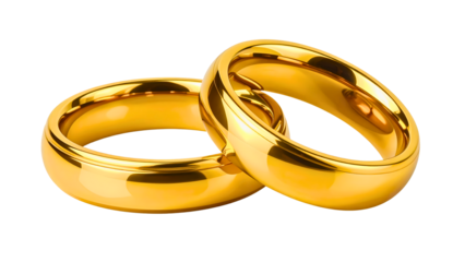 Pair of elegant matte gold wedding rings for marriage concepts isolated.