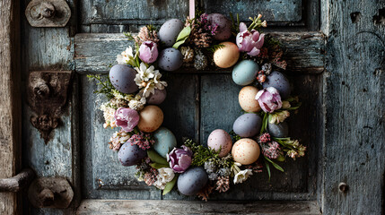 Easter Egg Wreath on Rustic Door