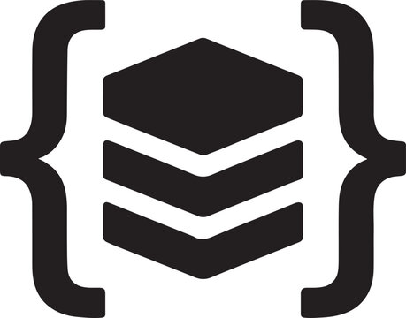Abstract code brackets forming a block shape icon representing software build and development