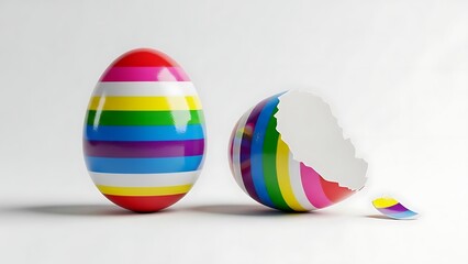 Colorful Easter Eggs with Rainbow Stripes on White Background