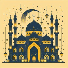 Artistic Ramadan Mubarak Greeting Banner with Glowing Lantern Ambience