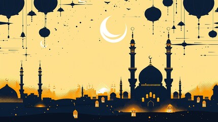 Minimalist Ramadan Mubarak Greeting Design with Classic Mosque Lantern Style