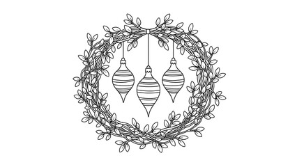 Decorative Holiday Wreath with Hanging Baubles Illustration