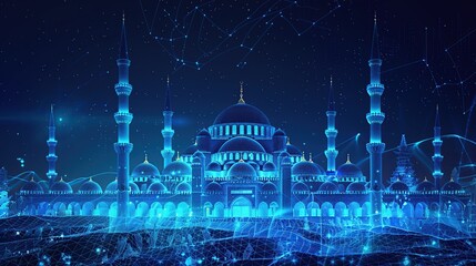 Artistic Representation of Islamic Sacred Architecture with Soft Color Accents