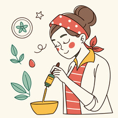 Fototapeta premium Woman preparing skincare serum with natural ingredients