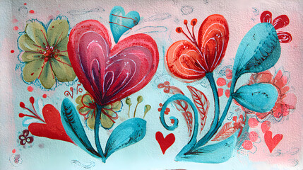 Watercolor Heart Flowers