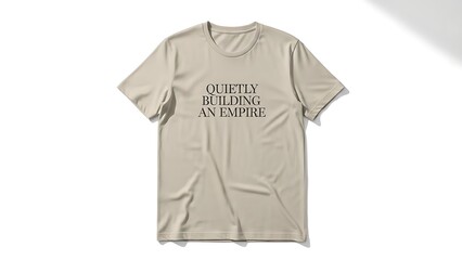 Tan t-shirt with quietly building an empire text