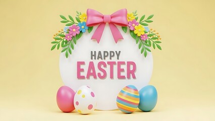 Happy Easter Card with Colorful Eggs and Floral Design